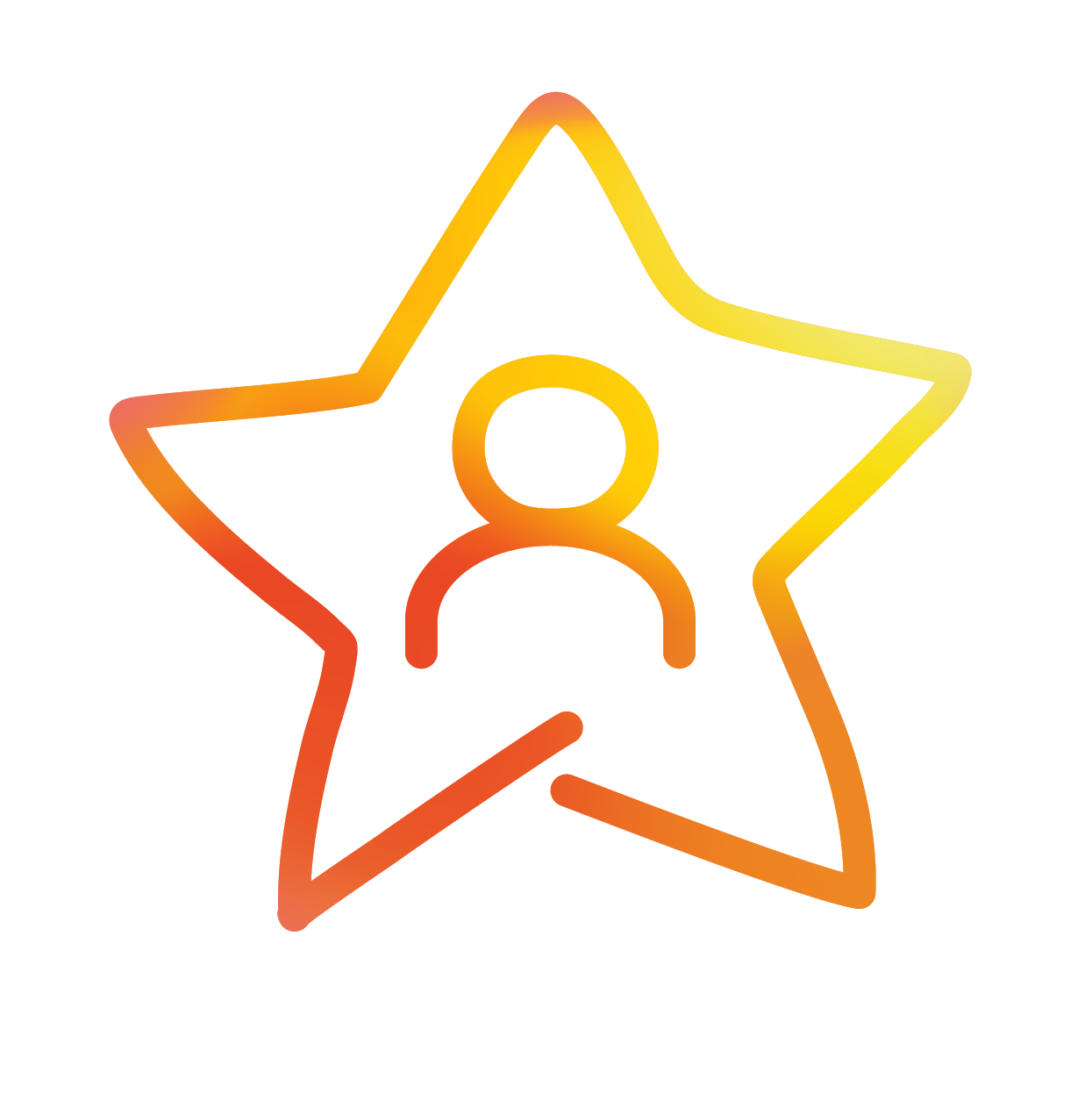 Orange and yellow icon featuring an outline of a person surrounded by a star